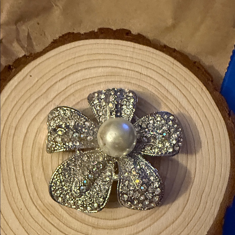 Premier Prissy Silver Flower Brooch with crystals brooch 2.5”